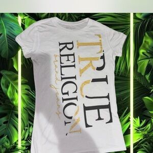 True Religion White Tee with Gold Accents